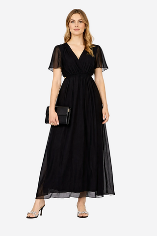 Long mixed silk dress with a flowing effect