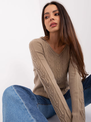 Sweter-AT-SW-2329.98P-ciemny bezowy