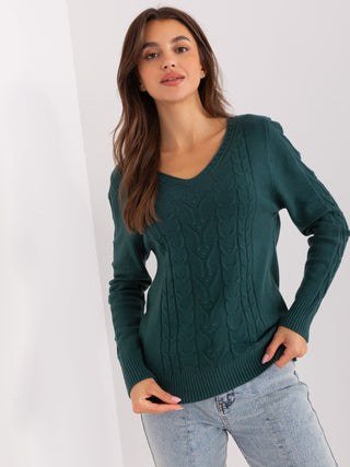Sweter-AT-SW-2329.98P-ciemny zielony
