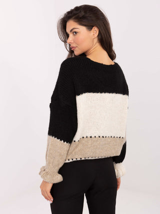 Sweter-MI-SW-0903.87-czarno-beżowy